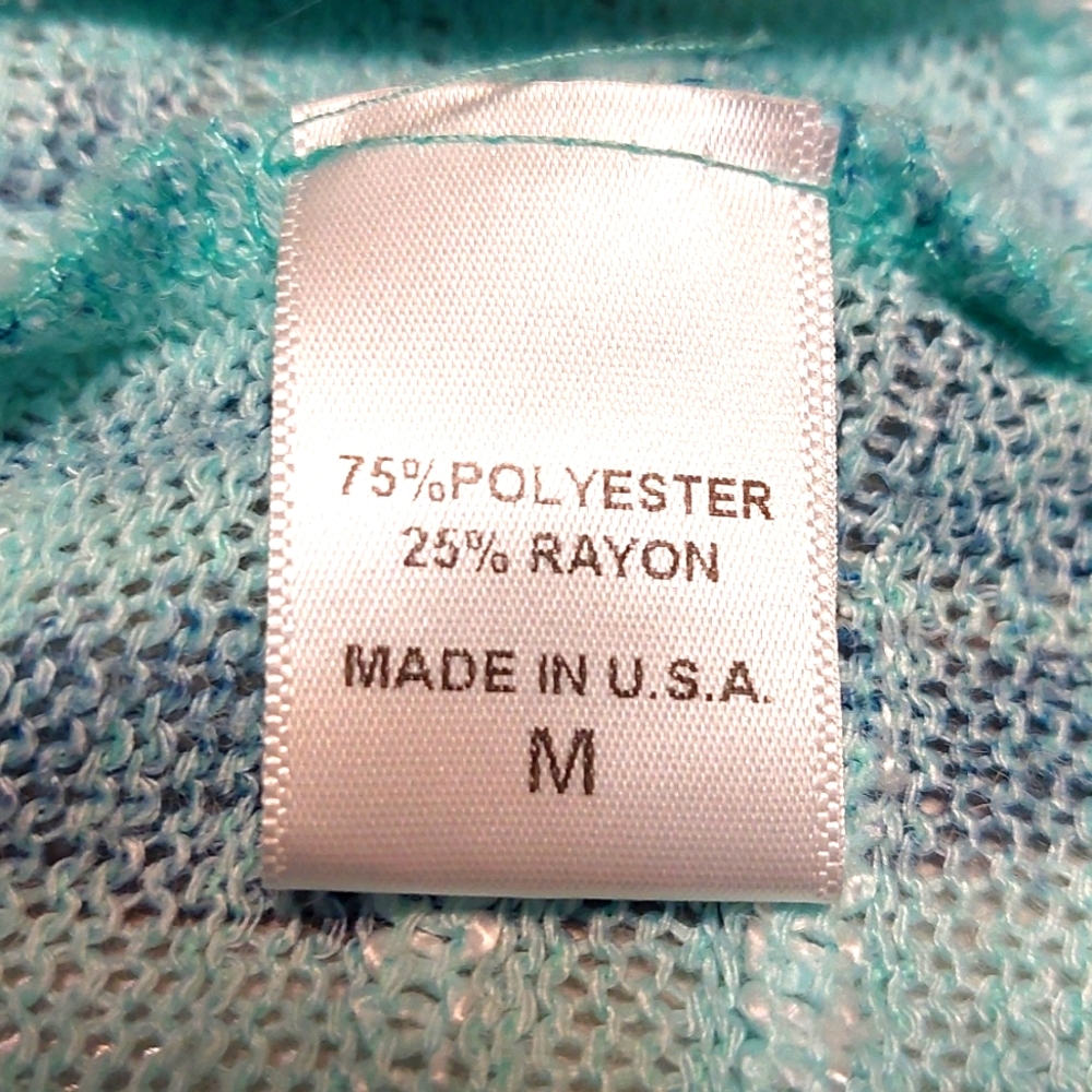 Wallpapher Lightweight Aqua Shibori Tie-Dyed Sweater, Size M - Picture 4 of 5